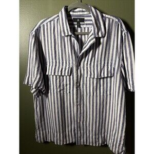 Banana Republic Linen Resort Shirt Blue White Stripe Men’s Large Standard Fit